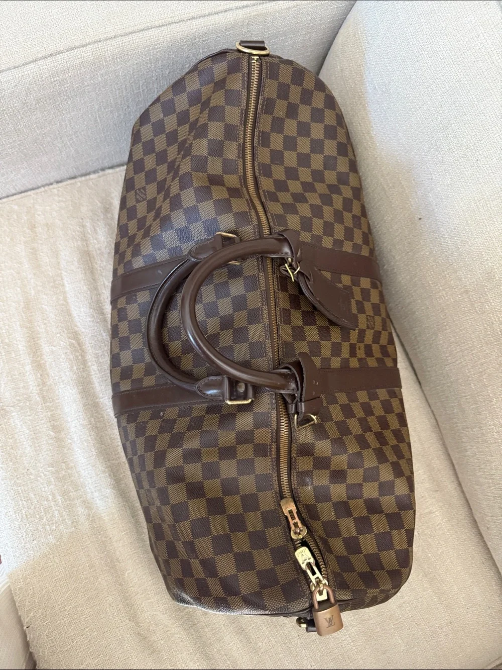 Louis Vuitton Brown Checkered Duffel Bag